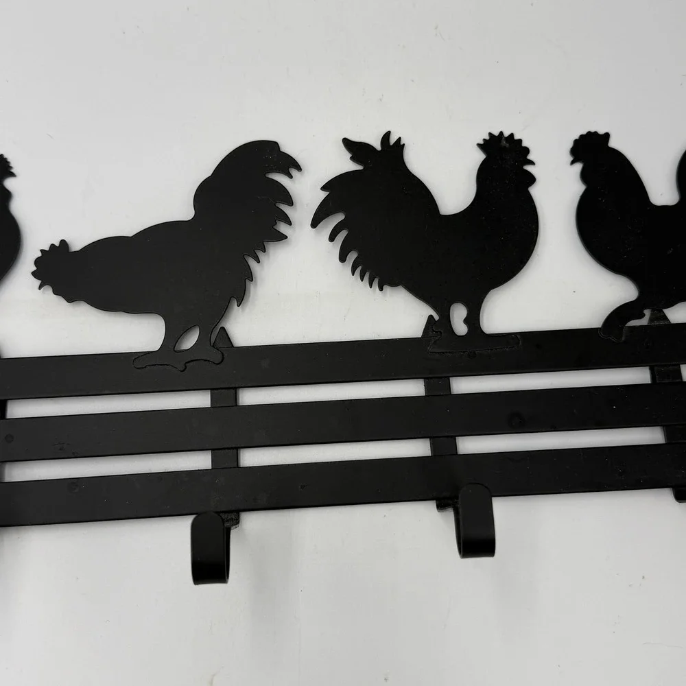 Unbranded Rooster Wall Hook Rack Home Black Metal Farmhouse Decor 4 Hooks